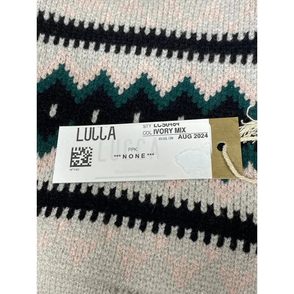 Lucca One Size Nordic Grandpa Sweater Ivory Mix Knit Retro Winter Oversized NWT - Picture 5 of 7